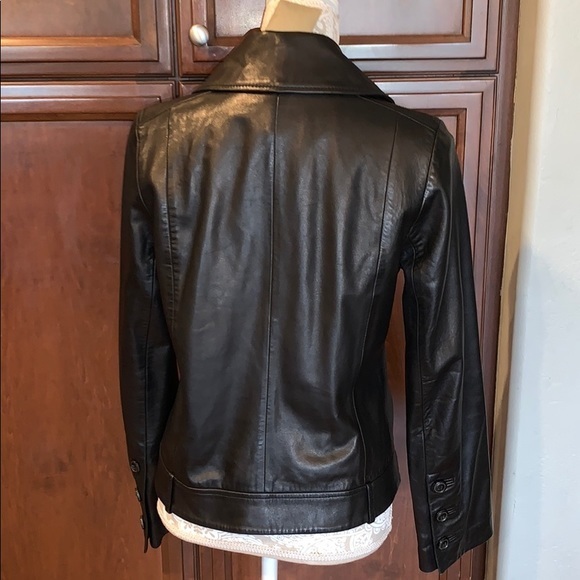NEW NWT Cole Haan black lamb skin leather jacket suede Moto  S crop coat - Picture 6 of 8